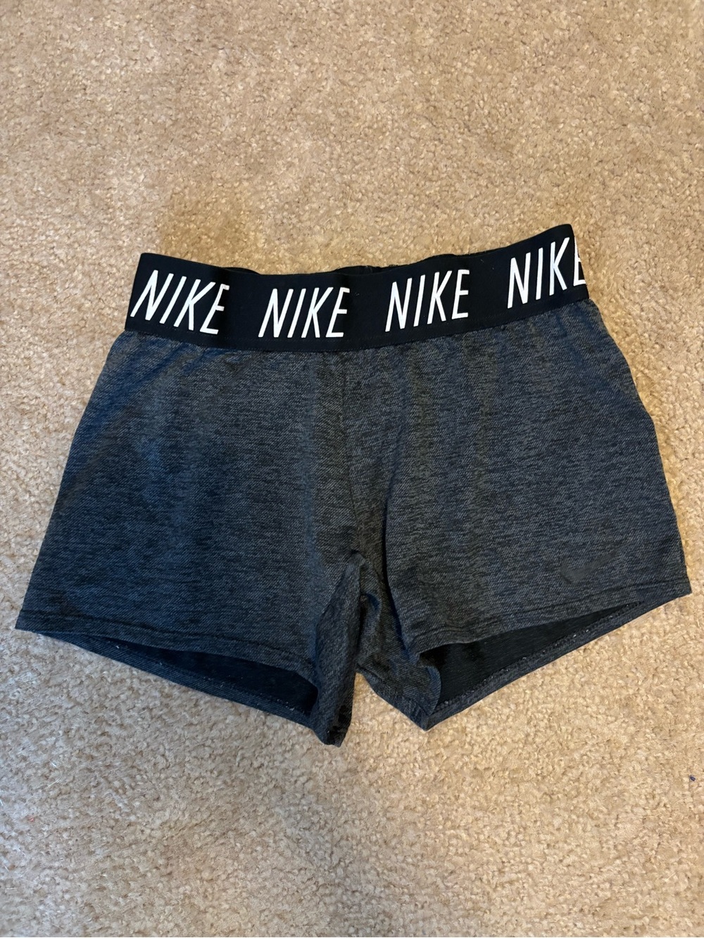 Nike Women’s Heather Charcoal Athletic Shorts with Logo Waistband